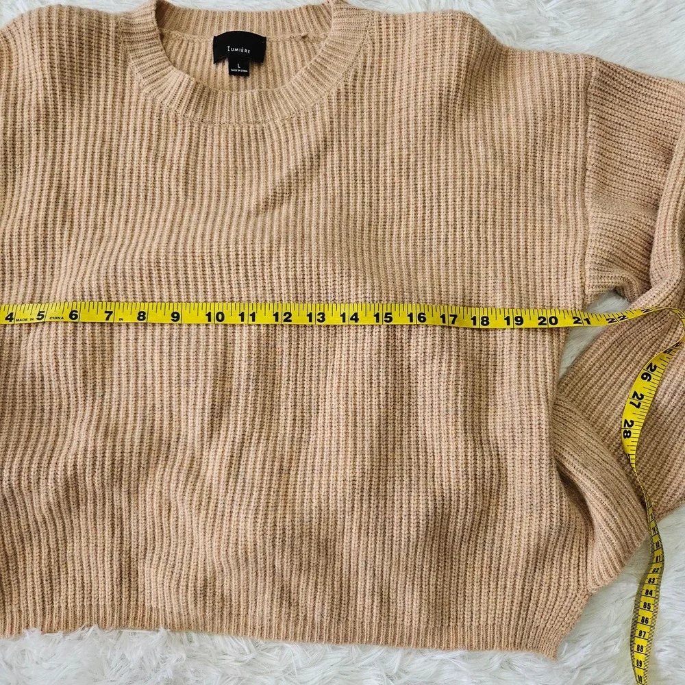 Lumiere Women's Beige Tie Back Ruffle Crewneck Long Sleeve‎ Sweater. Size L